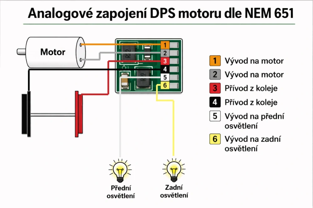 Analogová deska pro dc motor zapojení podle NEM 651